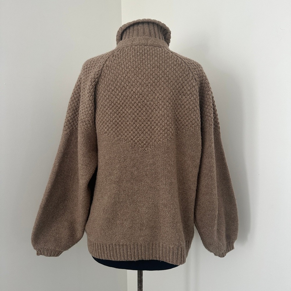 Orvis Cardigan Sweater Women XL Brown Wool Chunky Knit‎ Mock Neck Grandpa Cabin - Picture 5 of 9